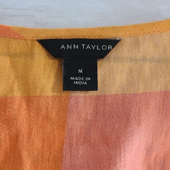 Ann Taylor Orange Peach Plaid Dress Tassels Retro NWOT Relaxed Casual Medium - Picture 4 of 7